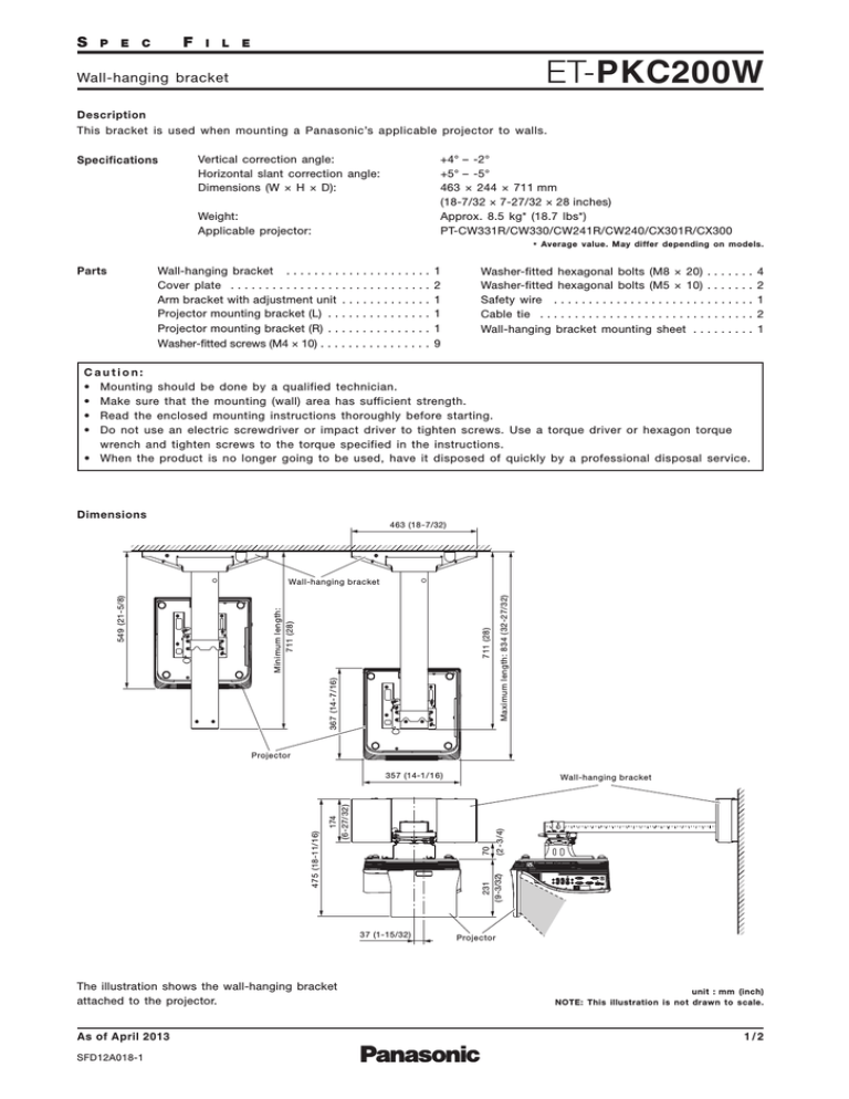 Panasonic ET-PKC200W Datasheet Panasonic ET-PKC200W Datasheet