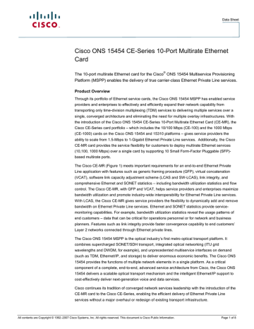 Cisco 15454-CE-MR-10= Datasheet | Manualzz