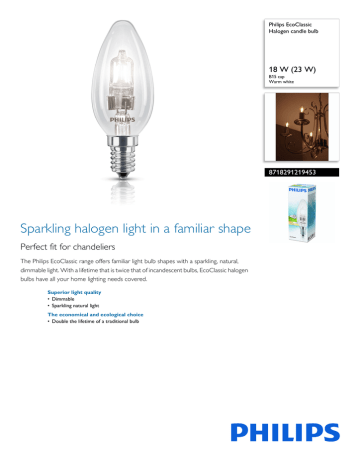 Philips EcoClassic Halogen candle bulb 8718291219453 Datasheet | Manualzz