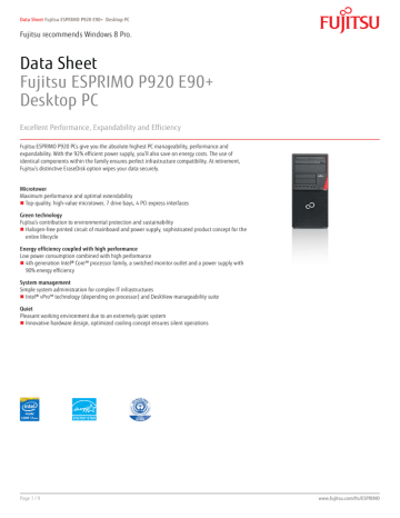 Fujitsu ESPRIMO P920 E90+ Datasheet | Manualzz