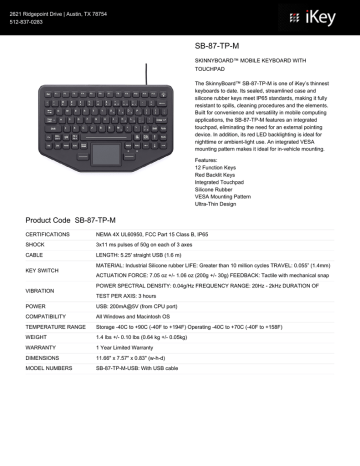 iKey SB-87-TP-M Datasheet iKey SB-87-TP-M Datasheet