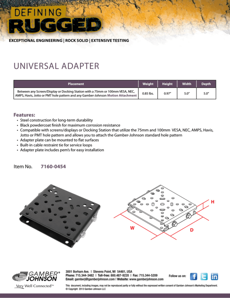 Gamber-Johnson 7160-0454 Datasheet Gamber-Johnson 7160-0454 Datasheet