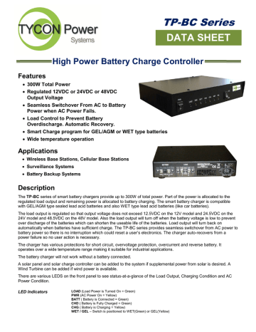 Tycon Systems TP-BC12-300 battery charger Datasheet | Manualzz