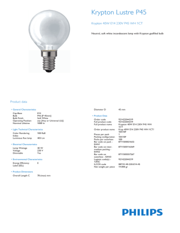 Philips 921422044219 Datasheet Philips 921422044219 Datasheet