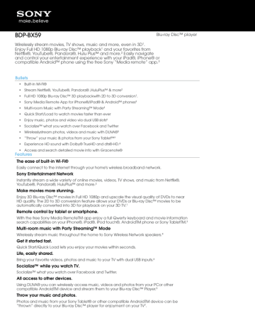 Sony BDP-BX59 Datasheet Sony BDP-BX59 Datasheet