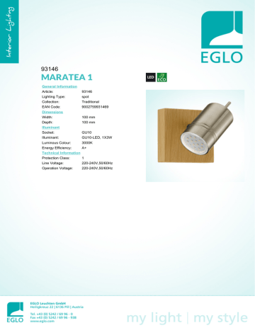 Eglo MARATEA 1 Datasheet | Manualzz