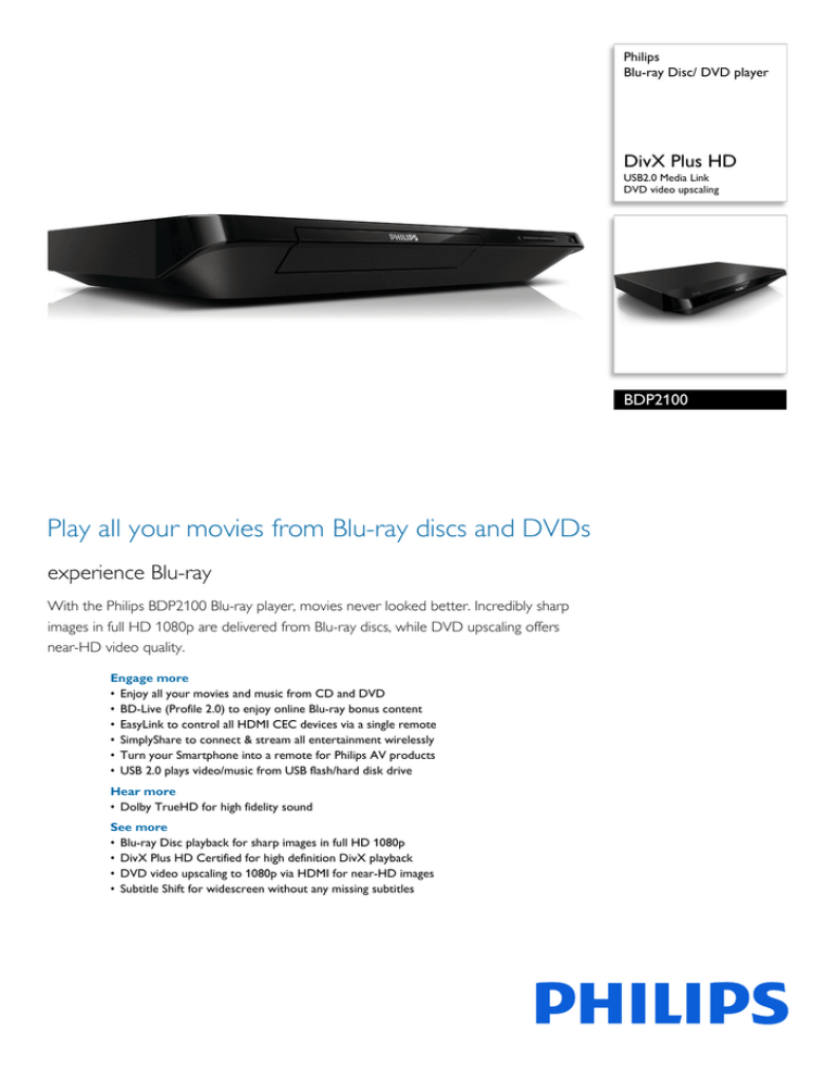 Philips BDP2100/79 Datasheet Philips BDP2100/79 Datasheet