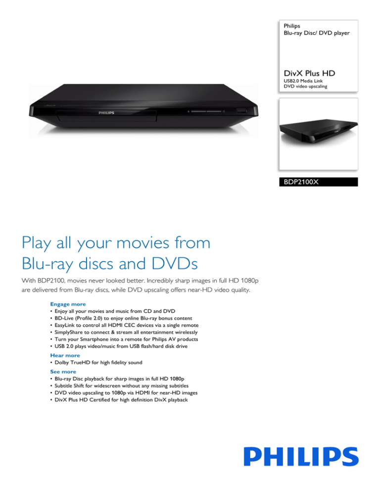 Philips BDP2100X/77 Datasheet Philips BDP2100X/77 Datasheet