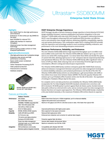 HGST Ultrastar SSD800MM 400GB Datasheet | Manualzz
