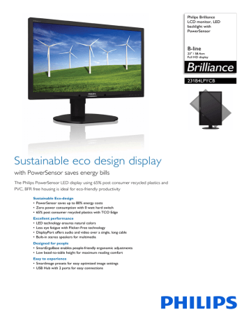 Philips LCD monitor, LED backlight 231B4LPYCB Datasheet | Manualzz