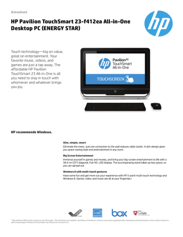 HP Pavilion TouchSmart 23-f412ea Datasheet | Manualzz