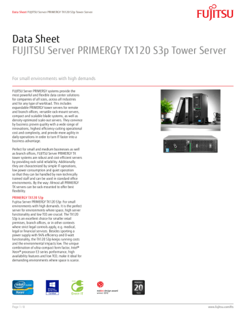 Fujitsu PRIMERGY TX120 S3p Data Sheet | Manualzz