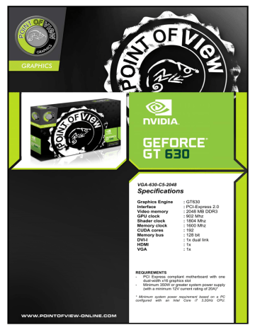 Point of View VGA-630-C5-2048 NVIDIA GeForce GT 630 2GB graphics card Datasheet | Manualzz