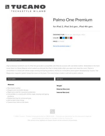 Tucano Palmo One Premium Datasheet | Manualzz