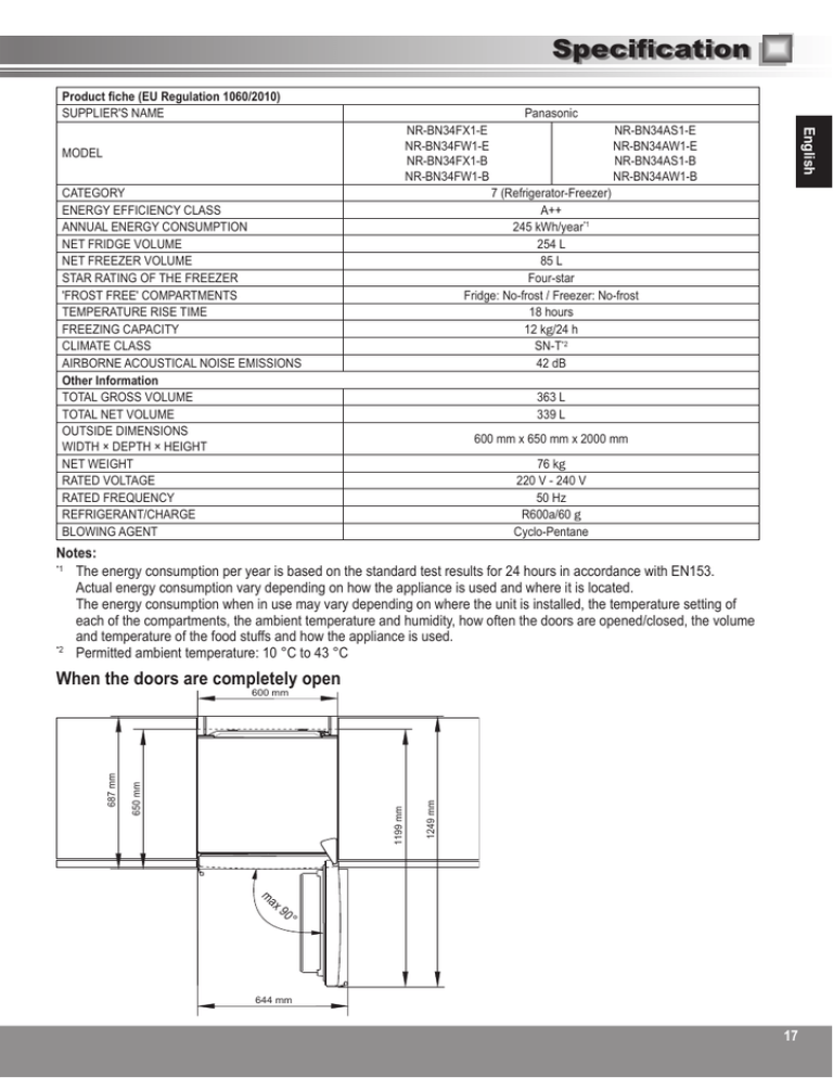 Panasonic NR-BN34FW1-E Datasheet Panasonic NR-BN34FW1-E Datasheet