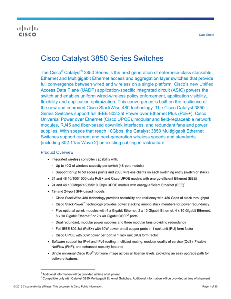 Cisco WS-C3850-12S-S Datasheet Cisco WS-C3850-12S-S Datasheet