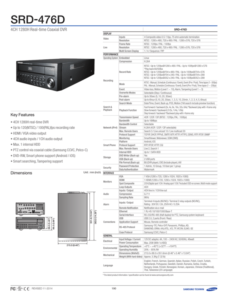 Samsung 476, SRD-476D-2TB, SRD-476D-3TB, SRD-476D-4TB, SRD-476D-1TB, SRD-476D-500GB Datasheet Samsung 476, SRD-476D-2TB, SRD-476D-3TB, SRD-476D-4TB, SRD-476D-1TB, SRD-476D-500GB Datasheet