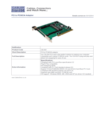 Cables Direct CB-050 Datasheet Cables Direct CB-050 Datasheet