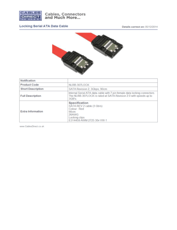 Cables Direct NLRB-307LOCK SATA cable Datasheet | Manualzz