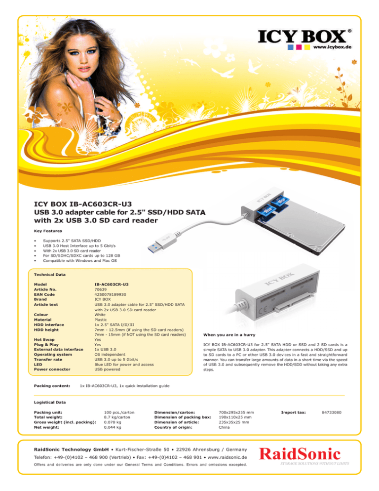 RaidSonic IB-AC603CR-U3 Datasheet RaidSonic IB-AC603CR-U3 Datasheet