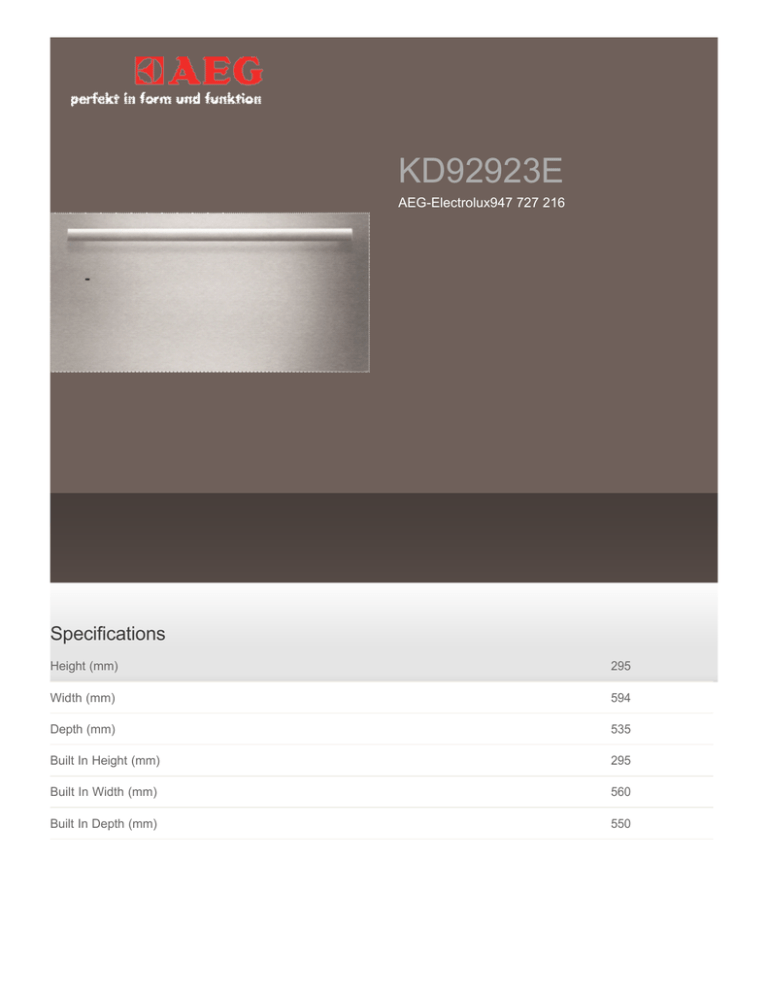 AEG KD92923E Datasheet AEG KD92923E Datasheet