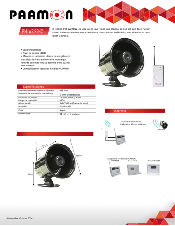 Paamon PM-WSIREN2 Datasheet Paamon PM-WSIREN2 Datasheet
