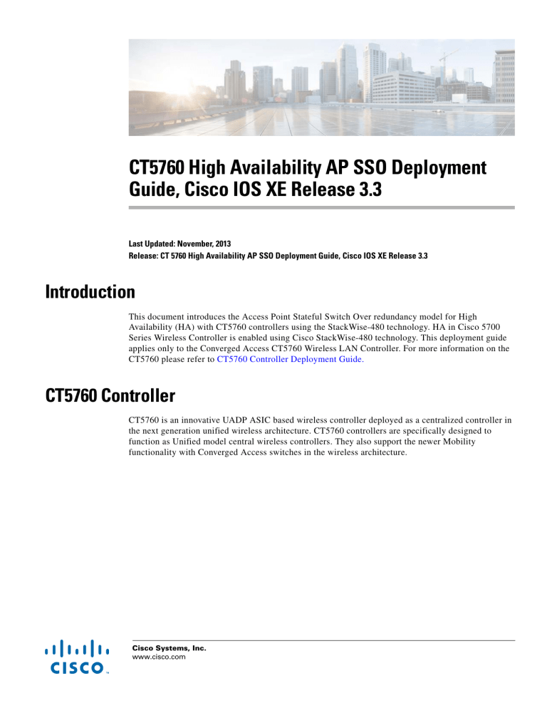 CT5760 High Availability AP SSO Deployment Guide, Cisco IOS XE CT5760 High Availability AP SSO Deployment Guide, Cisco IOS XE