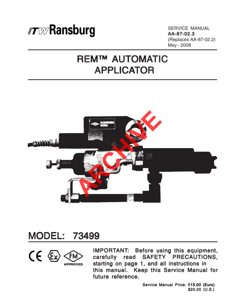 REM Automatic Applicator (Serv. Man. AA-87-02.3 REM Automatic Applicator (Serv. Man. AA-87-02.3