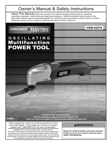 Chicago Electric Item 62279 Oscillating Multi-Tool Specifications | Manualzz