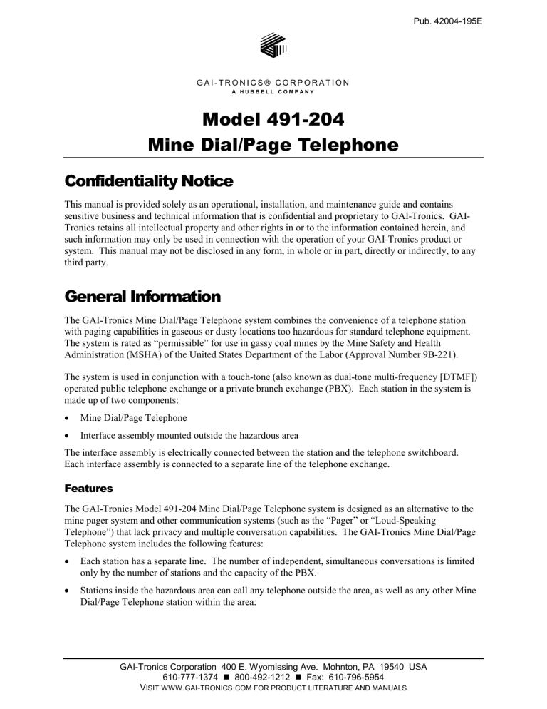 Model 491-204 Mine Dial/Page Telephone Model 491-204 Mine Dial/Page Telephone