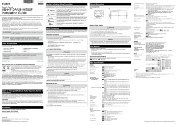 Canon VB-H710F, VB-M700F Installation guide Canon VB-H710F, VB-M700F Installation guide