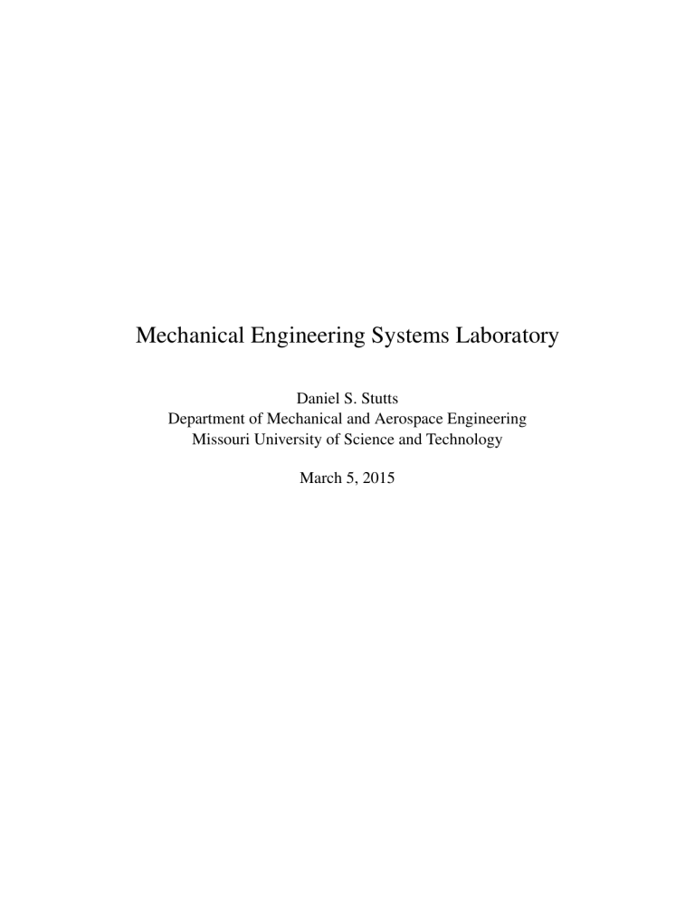 Mechanical Engineering Systems Laboratory Mechanical Engineering Systems Laboratory