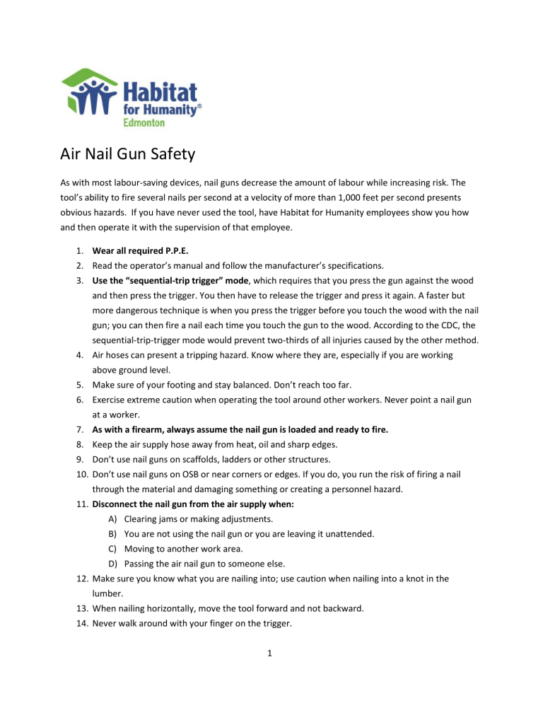 Tool Safety - Habitat for Humanity Edmonton Tool Safety - Habitat for Humanity Edmonton