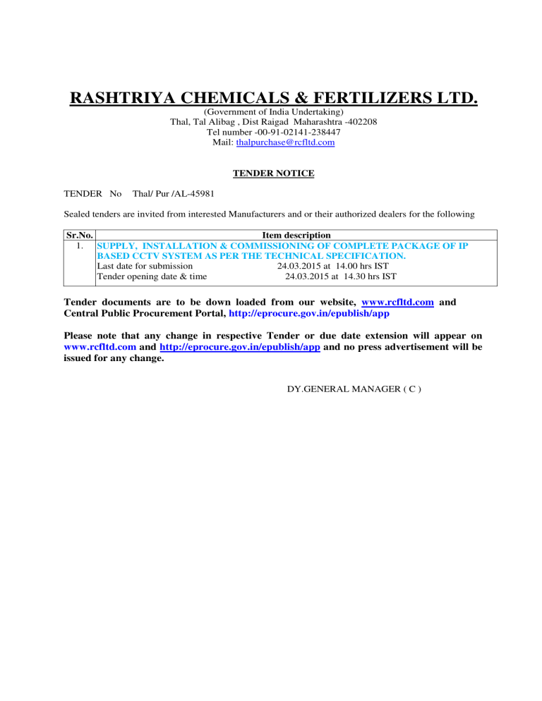 nit - Rashtriya Chemicals and Fertilizers nit - Rashtriya Chemicals and Fertilizers