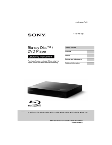 Sony BDPS5500, BDP-S1500, BDP-S5500 Operating instructions Sony BDPS5500, BDP-S1500, BDP-S5500 Operating instructions