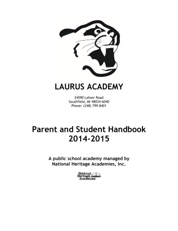 LAURUS ACADEMY Parent and Student Handbook 2014-2015 LAURUS ACADEMY Parent and Student Handbook 2014-2015