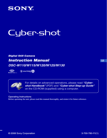 Sony DSC-W130, DSC-W125, DSC-W110, DSC-W120, Cyber-shot W130, DSC-W115 Owner's manual Sony DSC-W130, DSC-W125, DSC-W110, DSC-W120, Cyber-shot W130, DSC-W115 Owner's manual