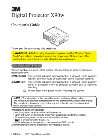 3M X90w Operator's Guide | Manualzz