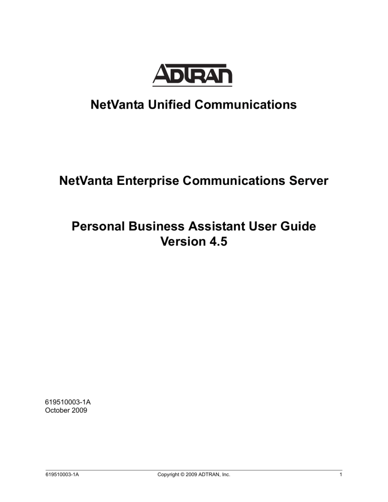 ADTRAN 619510003-1A User manual ADTRAN 619510003-1A User manual