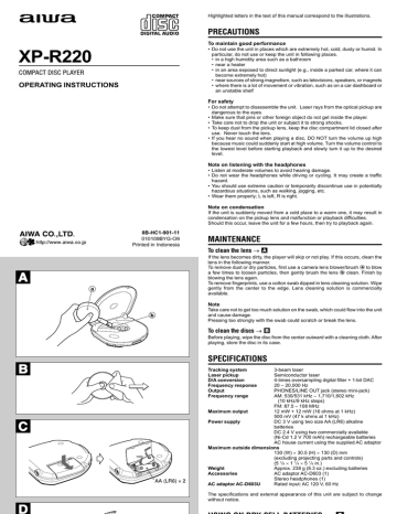 Aiwa XP-R220 Operating instructions | Manualzz