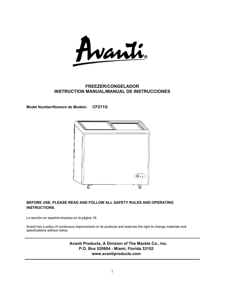 Avanti CF211G User manual Avanti CF211G User manual