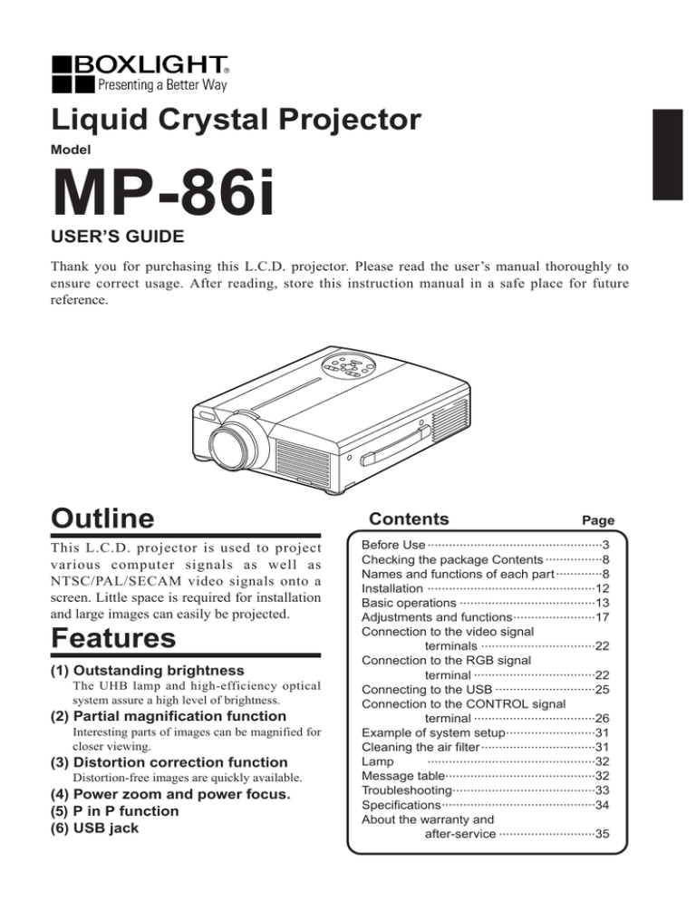 BOXLIGHT MP-86i User manual BOXLIGHT MP-86i User manual