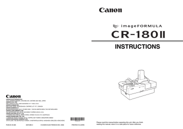 Canon CR-180II, imageFORMULA CR-180II Owner's manual Canon CR-180II, imageFORMULA CR-180II Owner's manual