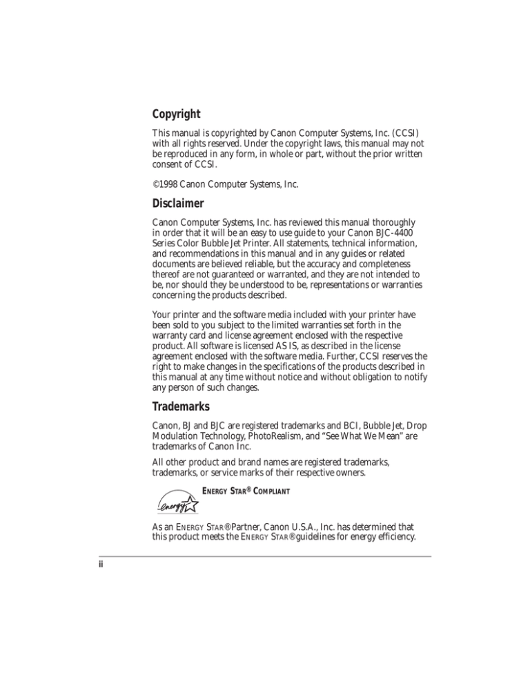 Canon BJC-4400 Series User manual Canon BJC-4400 Series User manual