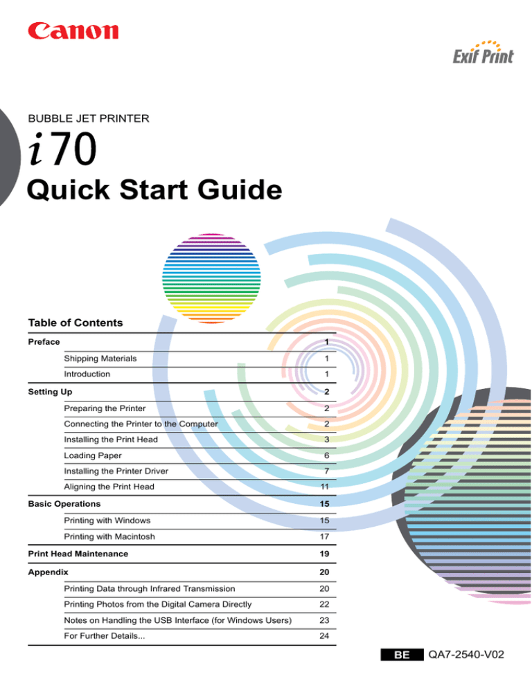 Canon i70 Quick start guide Canon i70 Quick start guide