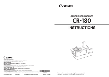 Canon CR-180, imageFORMULA CR-180 Owner's manual Canon CR-180, imageFORMULA CR-180 Owner's manual