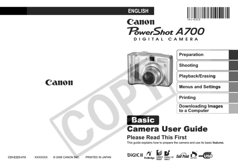 Canon POWERSHOT A700 User manual Canon POWERSHOT A700 User manual