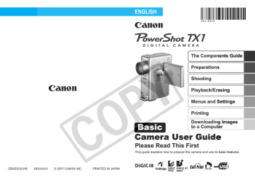Canon PowerShot TX1 User manual Canon PowerShot TX1 User manual