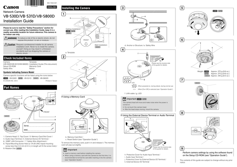 Canon VB-S31D Installation guide Canon VB-S31D Installation guide