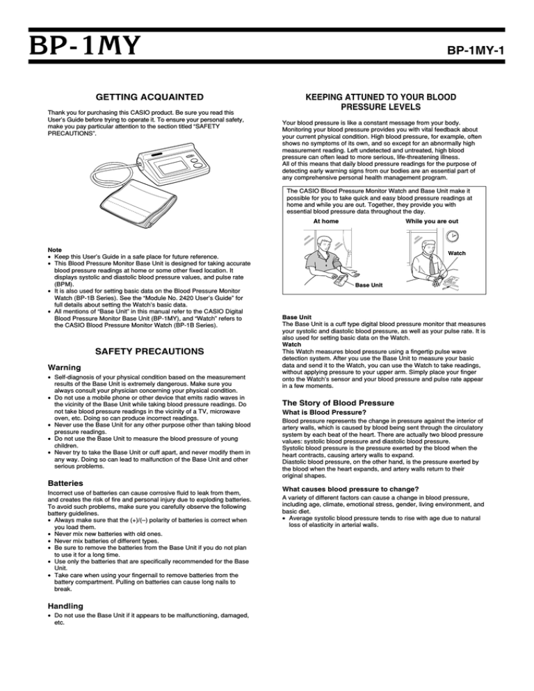 Casio BP-1MY-1 User manual Casio BP-1MY-1 User manual